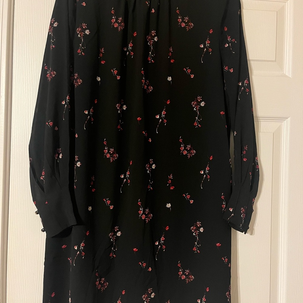 H&M Black A-line Dress with Long Bishop Sleeves and Crew Neck